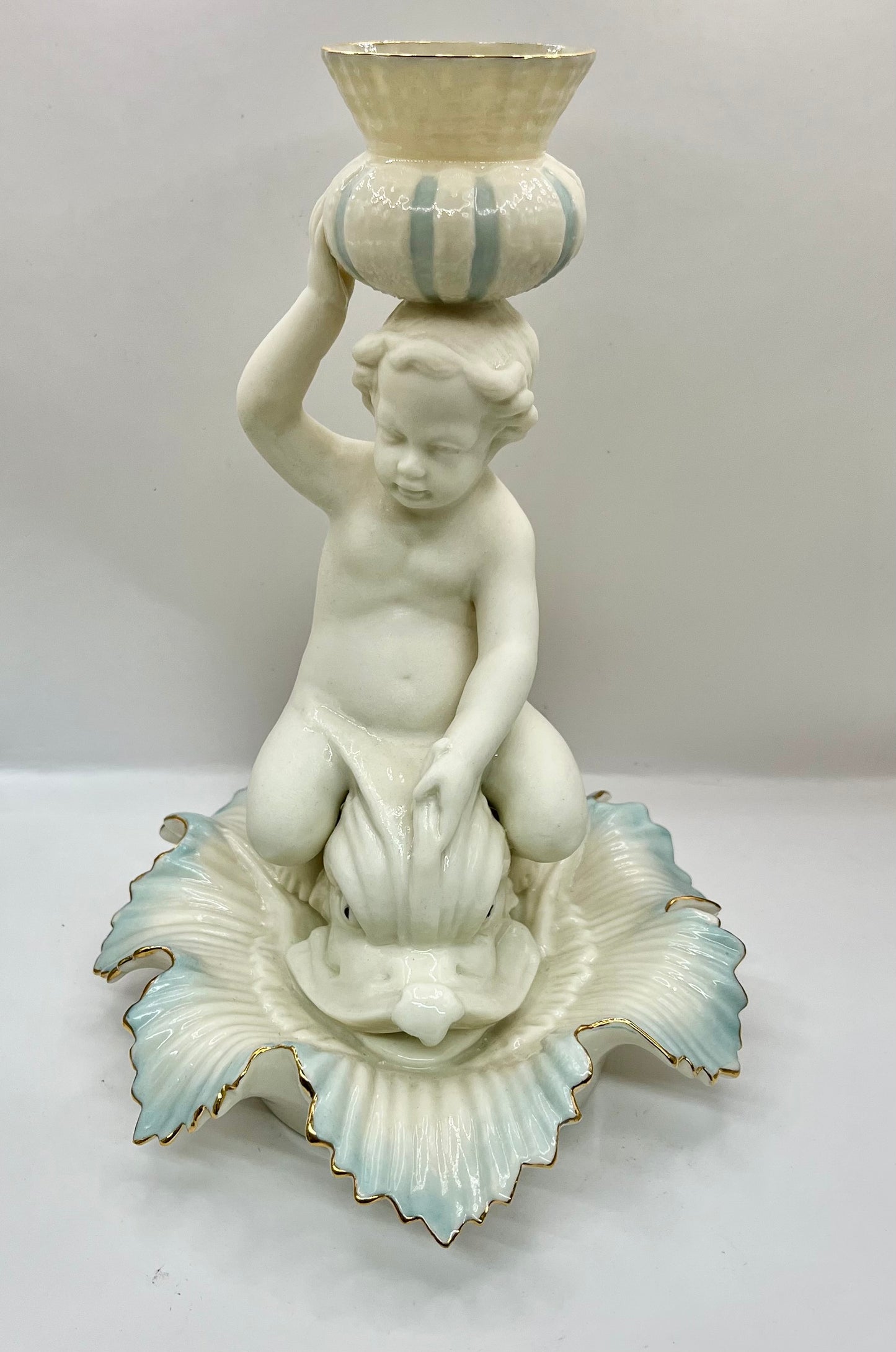 Beleek Angel with Dolphin Candle Holder