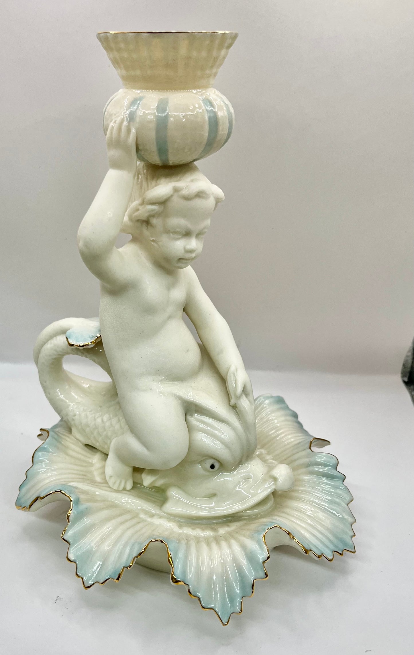 Beleek Angel with Dolphin Candle Holder