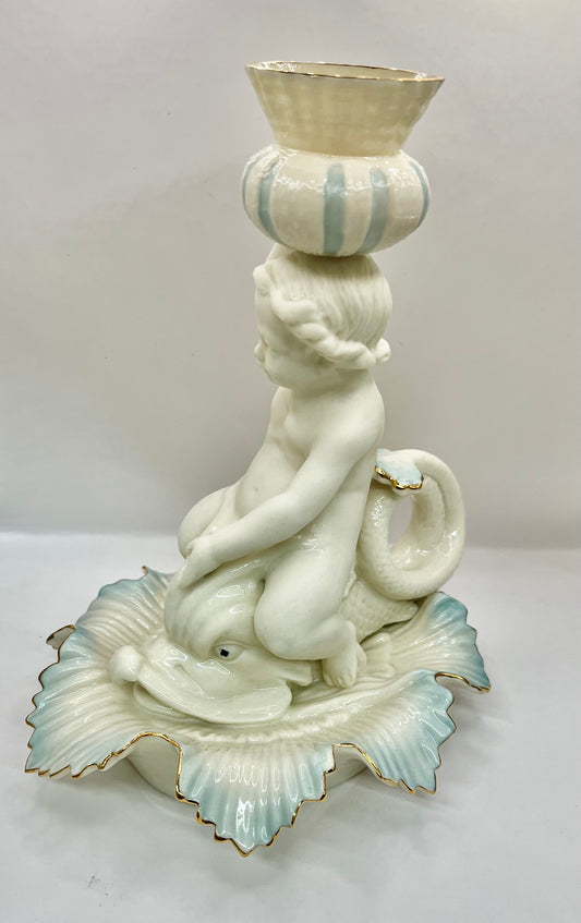 Beleek Angel with Dolphin Candle Holder